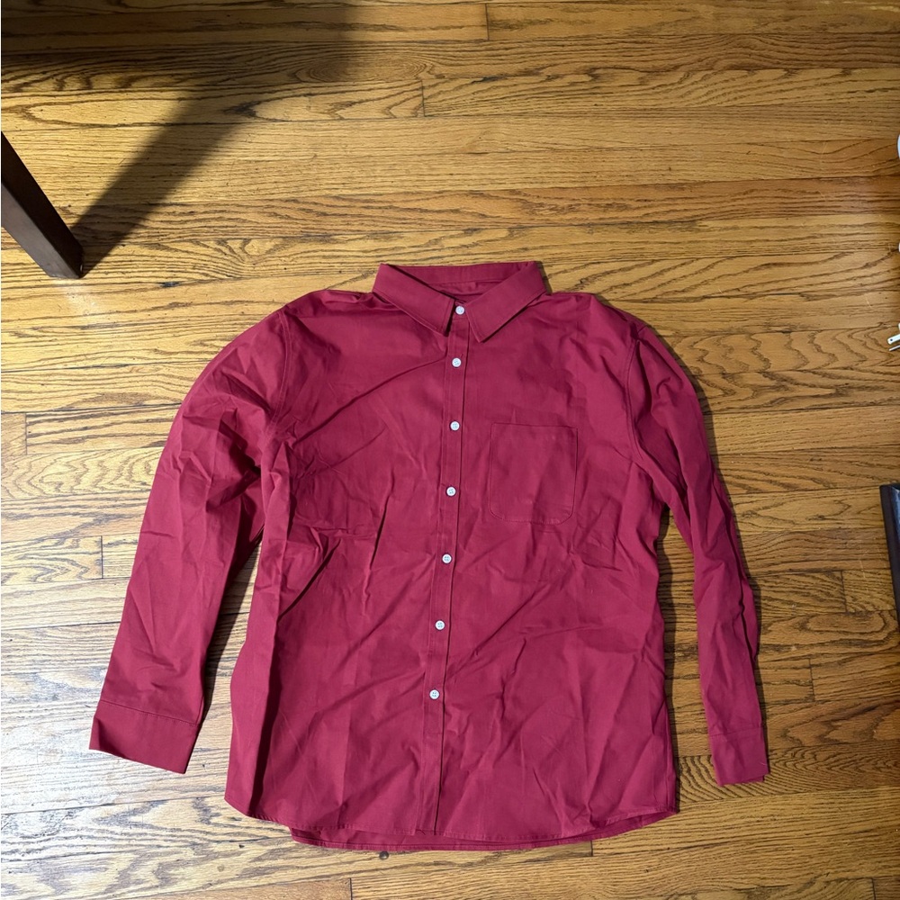 Mens Business Casual Wine Red Button-Up Shirt Size XL